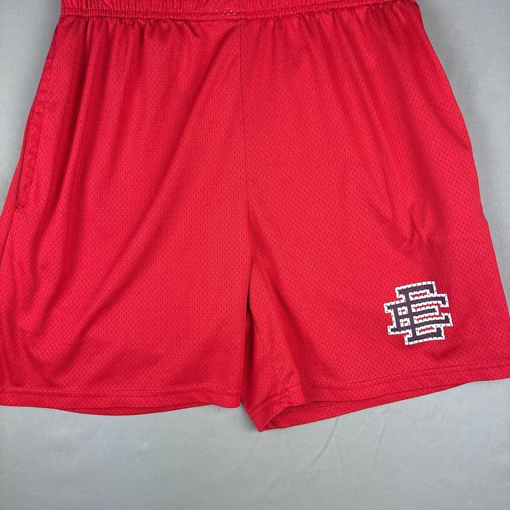 Eric Emanuel Mesh Basketball Shorts Mens Medium 6" Inseam Red Elastic EE NYC
